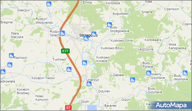 mapa Kuskowo Kmiece, Kuskowo Kmiece na mapie Targeo