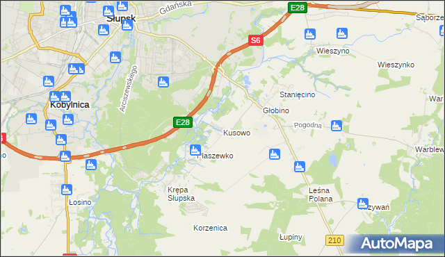 mapa Kusowo gmina Słupsk, Kusowo gmina Słupsk na mapie Targeo