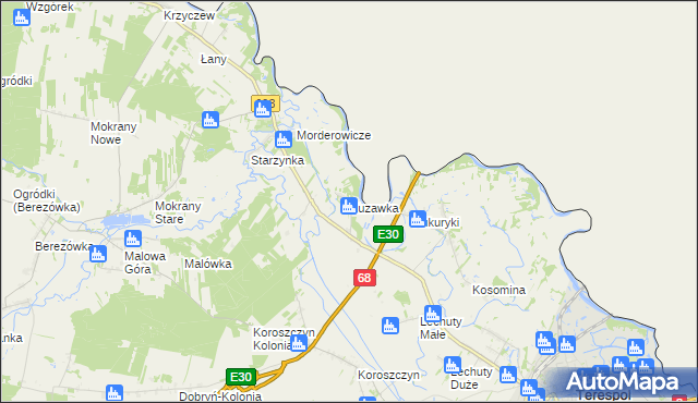 mapa Kuzawka gmina Terespol, Kuzawka gmina Terespol na mapie Targeo