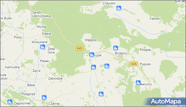 mapa Kuzie gmina Zbójna, Kuzie gmina Zbójna na mapie Targeo