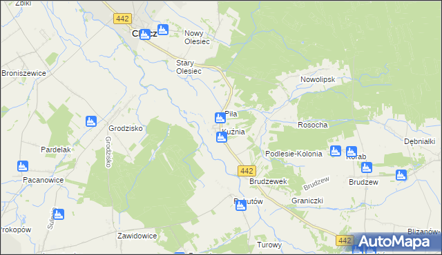 mapa Kuźnia gmina Chocz, Kuźnia gmina Chocz na mapie Targeo