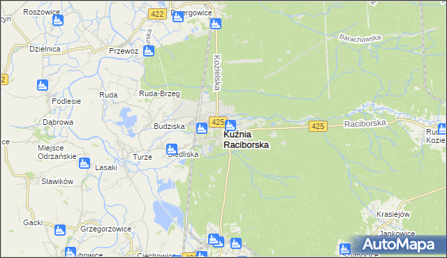 mapa Kuźnia Raciborska, Kuźnia Raciborska na mapie Targeo