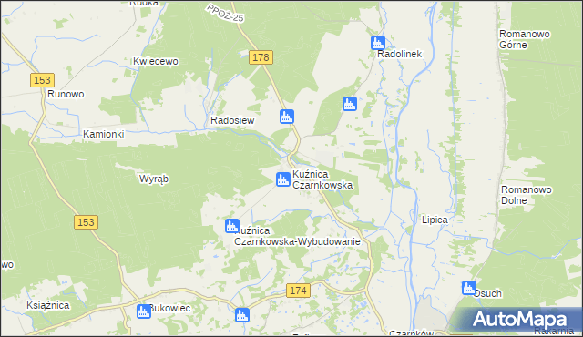 mapa Kuźnica Czarnkowska, Kuźnica Czarnkowska na mapie Targeo