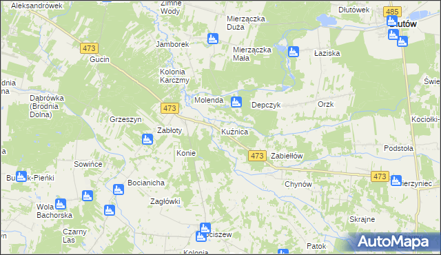 mapa Kuźnica gmina Zelów, Kuźnica gmina Zelów na mapie Targeo