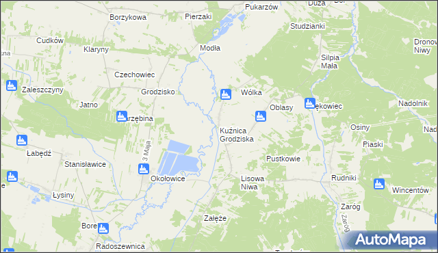 mapa Kuźnica Grodziska, Kuźnica Grodziska na mapie Targeo