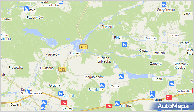 mapa Kuźnica Lubiecka, Kuźnica Lubiecka na mapie Targeo