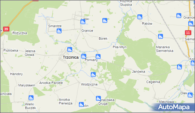 mapa Kuźnica Trzcińska, Kuźnica Trzcińska na mapie Targeo