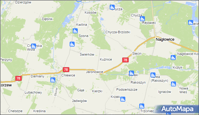 mapa Kuźnice gmina Nagłowice, Kuźnice gmina Nagłowice na mapie Targeo