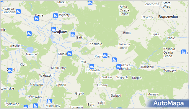 mapa Kuźniczka gmina Klonowa, Kuźniczka gmina Klonowa na mapie Targeo