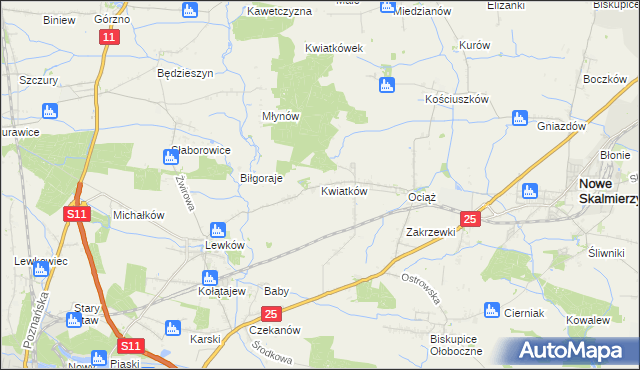 mapa Kwiatków gmina Ostrów Wielkopolski, Kwiatków gmina Ostrów Wielkopolski na mapie Targeo