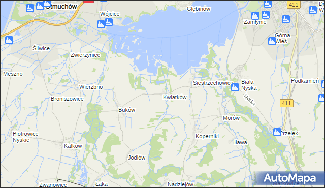 mapa Kwiatków gmina Otmuchów, Kwiatków gmina Otmuchów na mapie Targeo