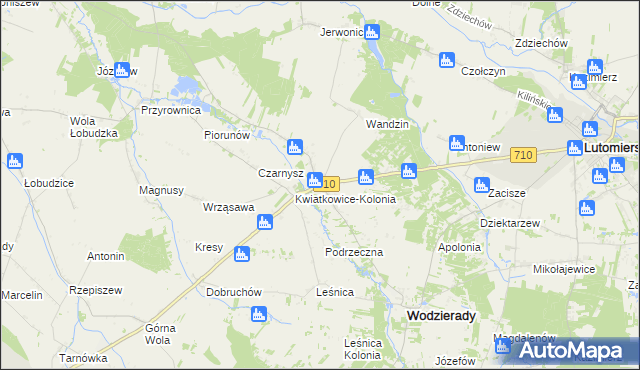 mapa Kwiatkowice gmina Wodzierady, Kwiatkowice gmina Wodzierady na mapie Targeo