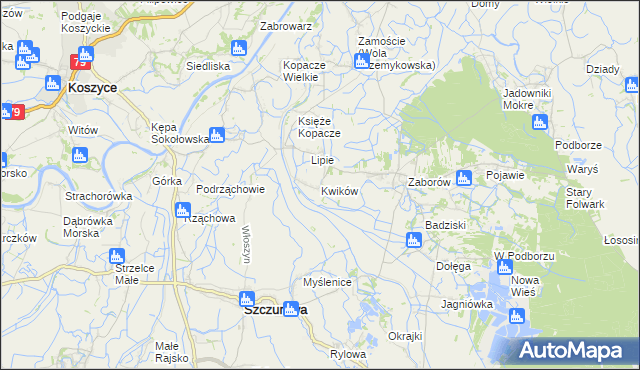 mapa Kwików, Kwików na mapie Targeo