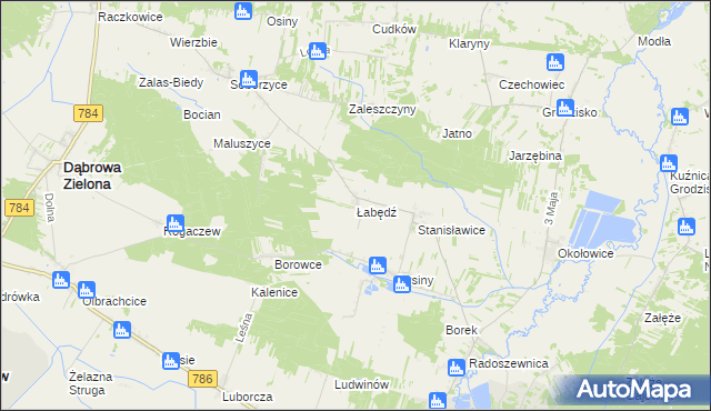 mapa Łabędź gmina Koniecpol, Łabędź gmina Koniecpol na mapie Targeo