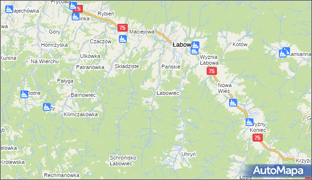 mapa Łabowiec, Łabowiec na mapie Targeo