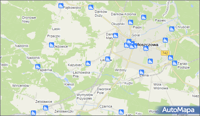 mapa Łachów gmina Włoszczowa, Łachów gmina Włoszczowa na mapie Targeo
