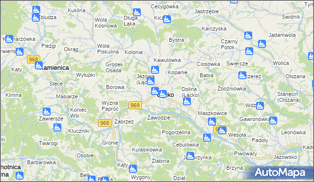 mapa Łącko powiat nowosądecki, Łącko powiat nowosądecki na mapie Targeo