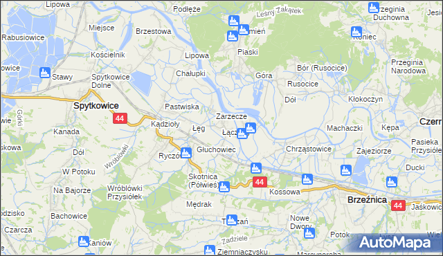 mapa Łączany gmina Brzeźnica, Łączany gmina Brzeźnica na mapie Targeo