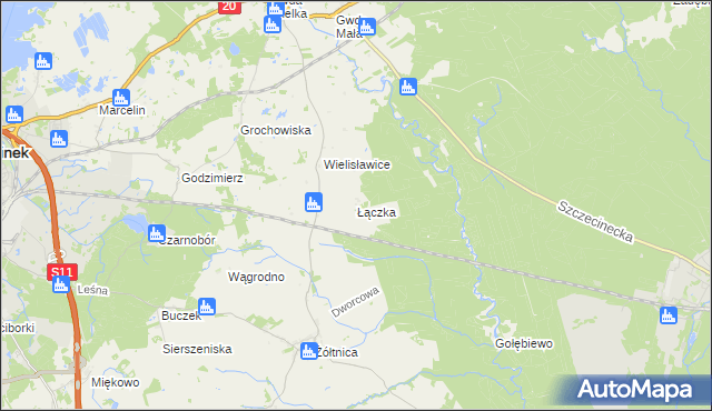 mapa Łączka gmina Szczecinek, Łączka gmina Szczecinek na mapie Targeo