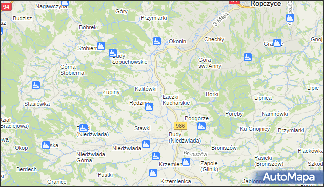 mapa Łączki Kucharskie, Łączki Kucharskie na mapie Targeo