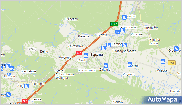 mapa Łączna powiat skarżyski, Łączna powiat skarżyski na mapie Targeo