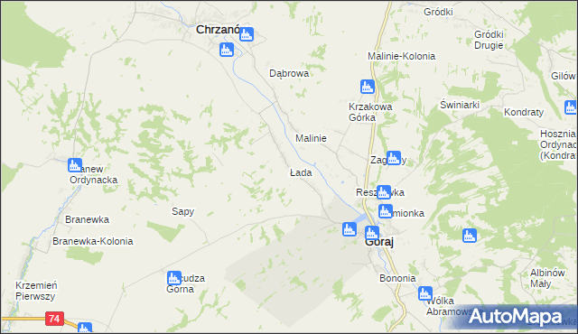 mapa Łada gmina Chrzanów, Łada gmina Chrzanów na mapie Targeo