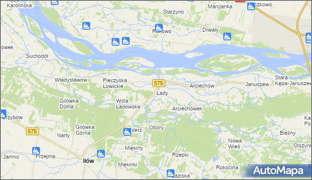 mapa Łady gmina Iłów, Łady gmina Iłów na mapie Targeo