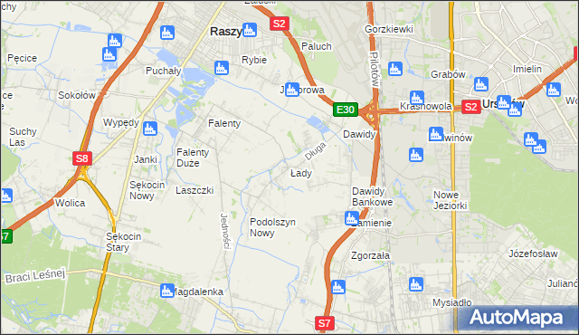 mapa Łady gmina Raszyn, Łady gmina Raszyn na mapie Targeo