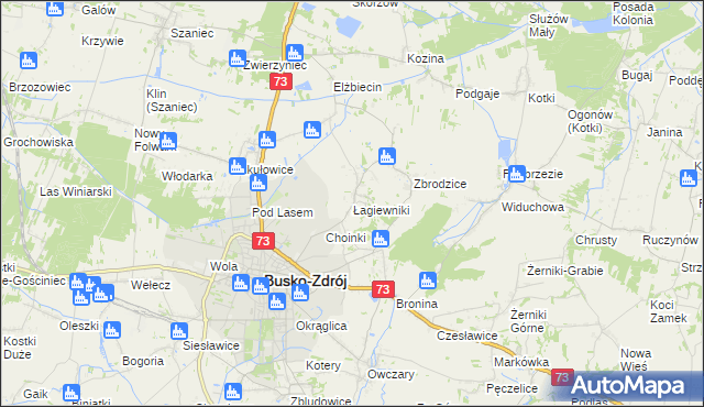 mapa Łagiewniki gmina Busko-Zdrój, Łagiewniki gmina Busko-Zdrój na mapie Targeo