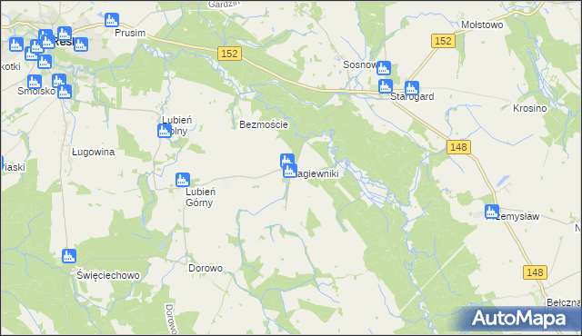 mapa Łagiewniki gmina Resko, Łagiewniki gmina Resko na mapie Targeo