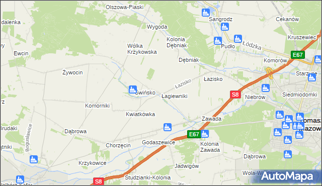 mapa Łagiewniki gmina Tomaszów Mazowiecki, Łagiewniki gmina Tomaszów Mazowiecki na mapie Targeo