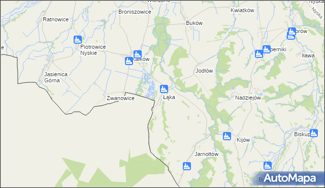 mapa Łąka gmina Otmuchów, Łąka gmina Otmuchów na mapie Targeo