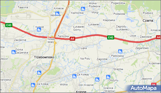 mapa Łąka gmina Trzebownisko, Łąka gmina Trzebownisko na mapie Targeo
