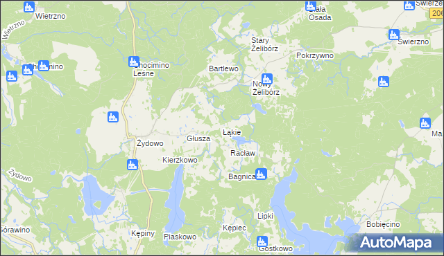 mapa Łąkie gmina Polanów, Łąkie gmina Polanów na mapie Targeo