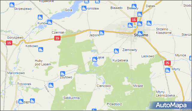 mapa Łąkie gmina Strzelno, Łąkie gmina Strzelno na mapie Targeo