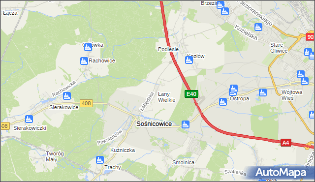 mapa Łany Wielkie gmina Sośnicowice, Łany Wielkie gmina Sośnicowice na mapie Targeo