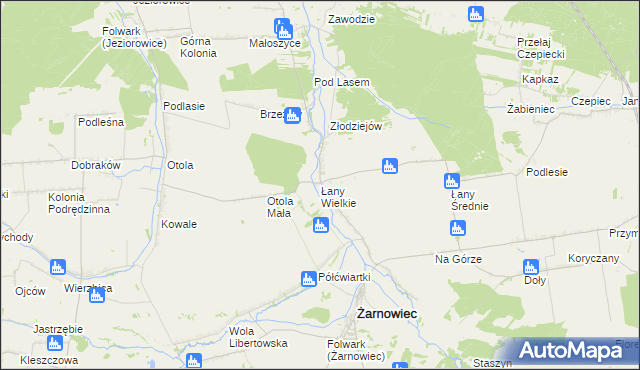 mapa Łany Wielkie gmina Żarnowiec, Łany Wielkie gmina Żarnowiec na mapie Targeo