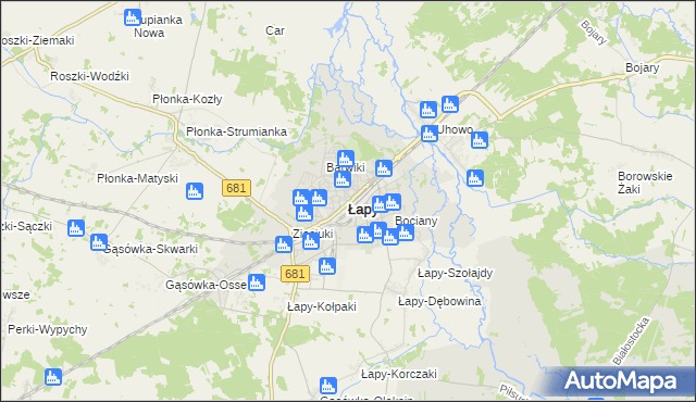 mapa Łapy, Łapy na mapie Targeo