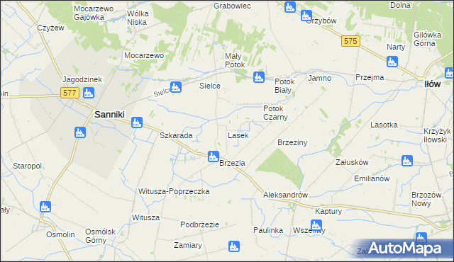 mapa Lasek gmina Sanniki, Lasek gmina Sanniki na mapie Targeo
