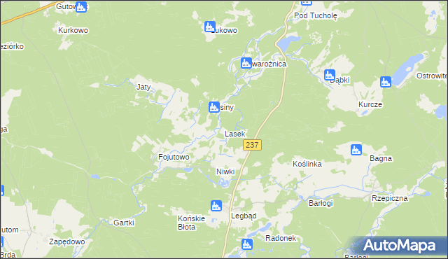 mapa Lasek gmina Tuchola, Lasek gmina Tuchola na mapie Targeo