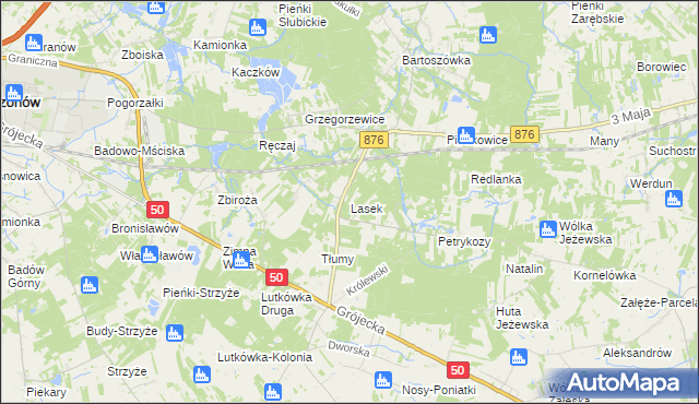 mapa Lasek gmina Żabia Wola, Lasek gmina Żabia Wola na mapie Targeo