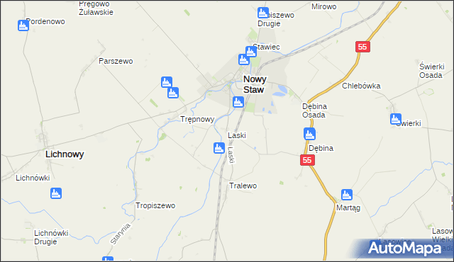 mapa Laski gmina Nowy Staw, Laski gmina Nowy Staw na mapie Targeo