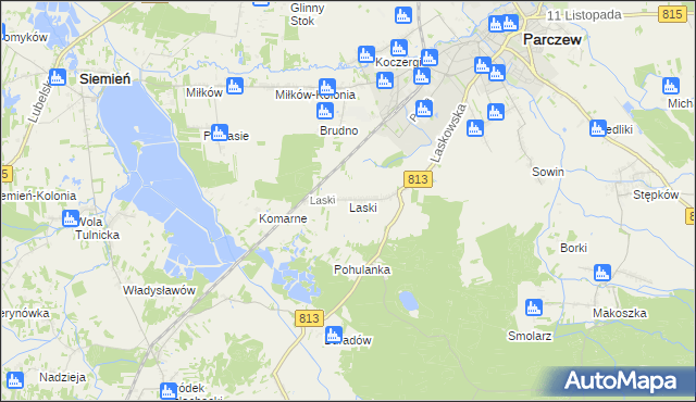 mapa Laski gmina Parczew, Laski gmina Parczew na mapie Targeo