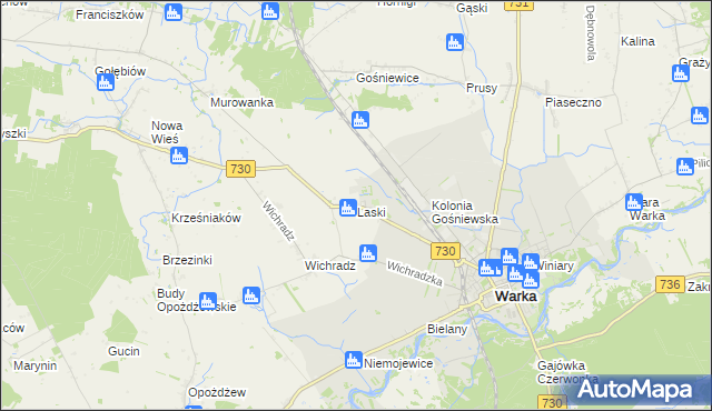 mapa Laski gmina Warka, Laski gmina Warka na mapie Targeo