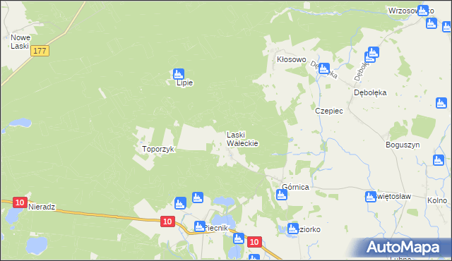 mapa Laski Wałeckie, Laski Wałeckie na mapie Targeo