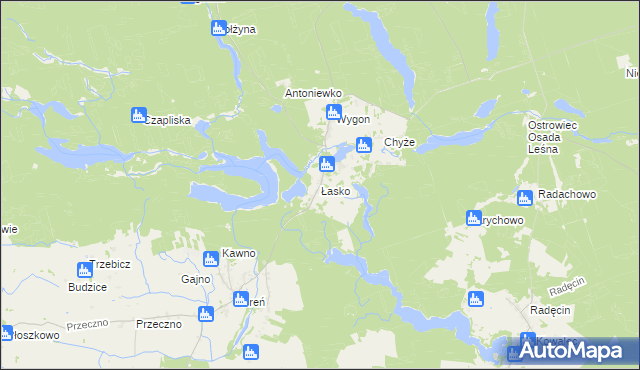 mapa Łasko gmina Bierzwnik, Łasko gmina Bierzwnik na mapie Targeo