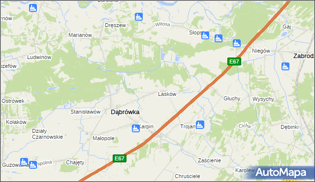 mapa Lasków gmina Dąbrówka, Lasków gmina Dąbrówka na mapie Targeo