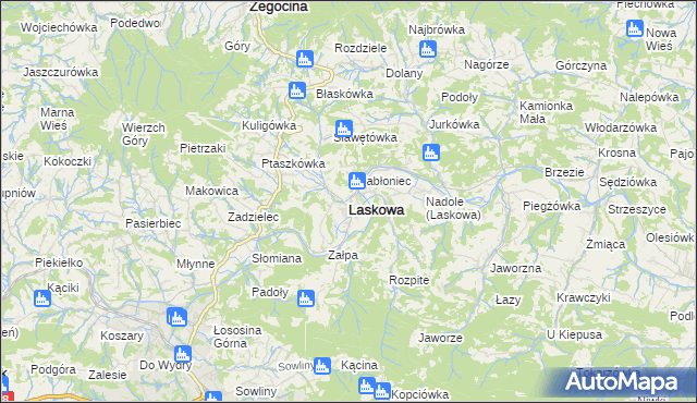 mapa Laskowa powiat limanowski, Laskowa powiat limanowski na mapie Targeo