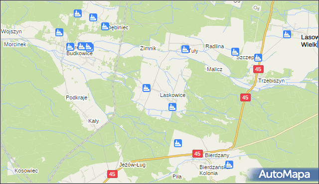 mapa Laskowice gmina Lasowice Wielkie, Laskowice gmina Lasowice Wielkie na mapie Targeo