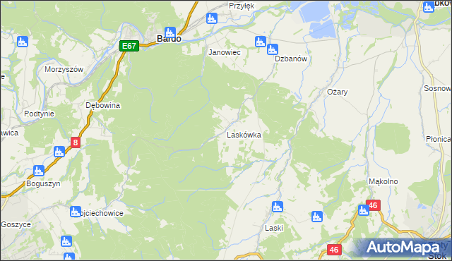 mapa Laskówka gmina Bardo, Laskówka gmina Bardo na mapie Targeo